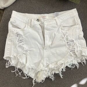 White high rise jean shorts